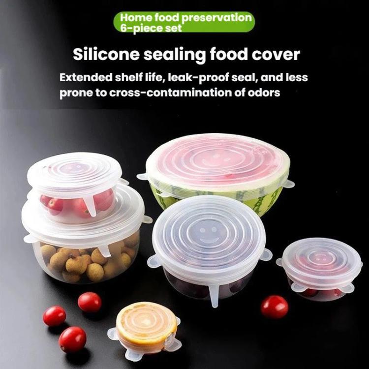 LsCook 6-Piece Set Round Silicone Food Storage Lid, Spec: 80g - White