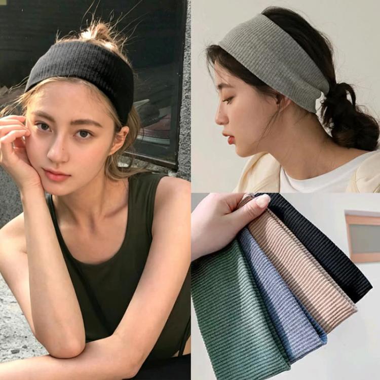 18.5 x 8cm Knitted Striped Sports Headband Wide Edge Face Washing Hair Band