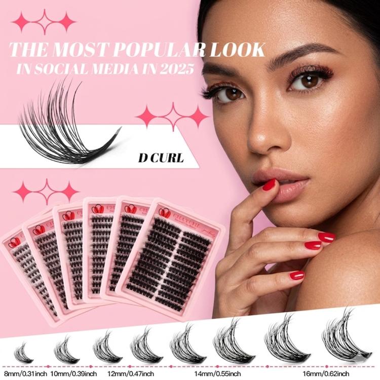 216 Dense Clusters DIY Segmented Eyelash Extensions Naturally Curled Single Cluster False Eyelashes, Specification: DIY-SET-598（60D）