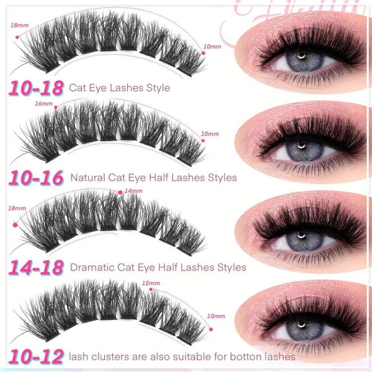 180-Cluster Single-Cluster Segmented Self-Grafting Thick Curled False Eyelashes, Curl: 40D