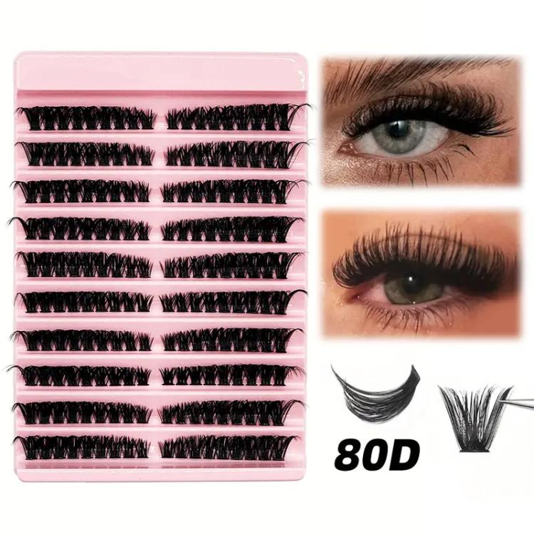 180-Cluster Single-Cluster Segmented Self-Grafting Thick Curled False Eyelashes, Curl: 80D