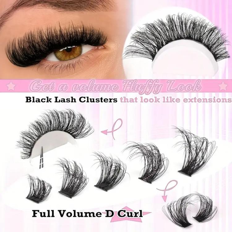 180-Cluster Single-Cluster Segmented Self-Grafting Thick Curled False Eyelashes, Curl: 80D