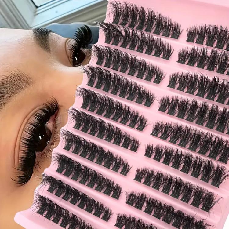180-Cluster Single-Cluster Segmented Self-Grafting Thick Curled False Eyelashes, Curl: 80D