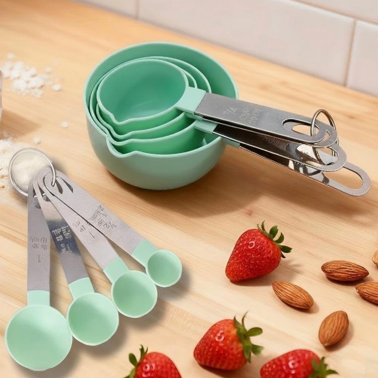 LsCook 8-Piece Set Stainless Steel Handle Measuring Spoon Graduated Baking Measuring Spoon - Green