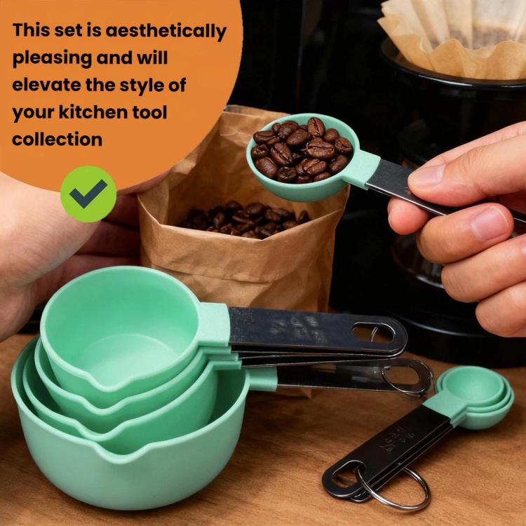LsCook 8-Piece Set Stainless Steel Handle Measuring Spoon Graduated Baking Measuring Spoon - Green