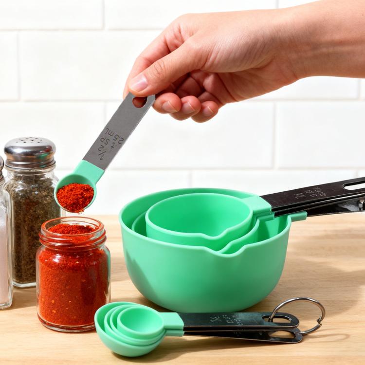 LsCook 8-Piece Set Stainless Steel Handle Measuring Spoon Graduated Baking Measuring Spoon - Green