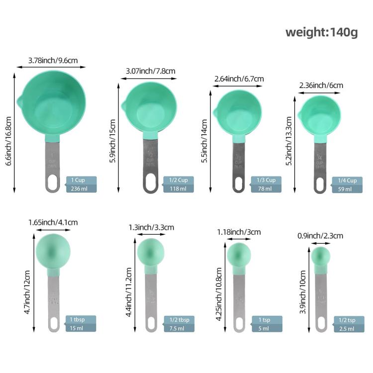 LsCook 8-Piece Set Stainless Steel Handle Measuring Spoon Graduated Baking Measuring Spoon - Green