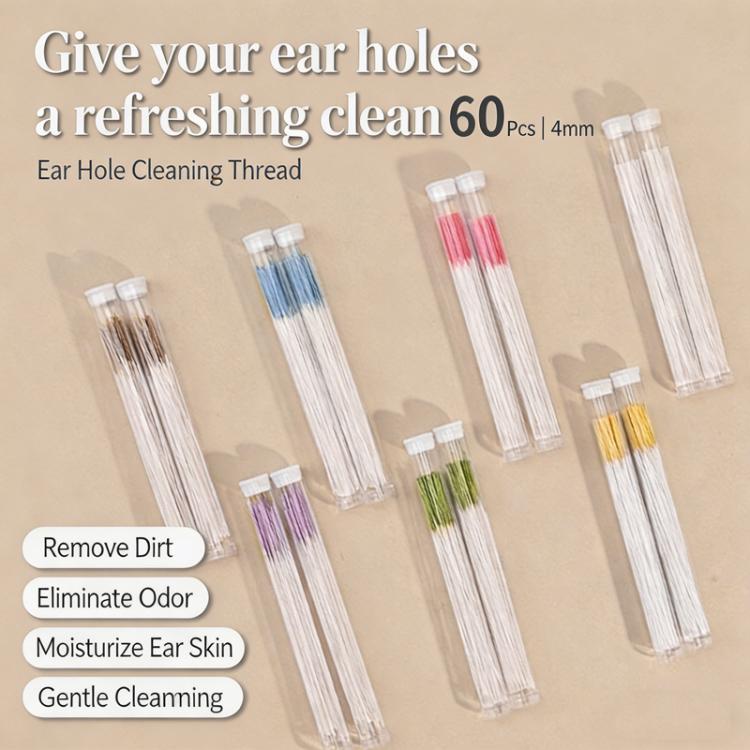 60pcs /Pack Ear Piercing Cleaning Lines Disposable Ear Hole Cleaning Floss Ear Hole Odor Remover & Piercing Aftercare Cleaner - Random Color
