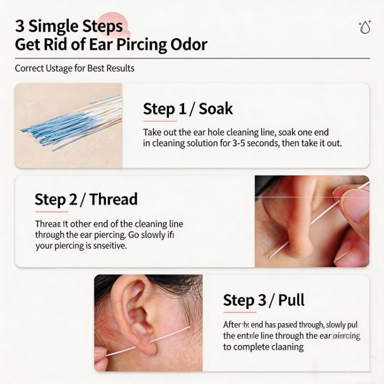 60pcs /Pack Ear Piercing Cleaning Lines Disposable Ear Hole Cleaning Floss Ear Hole Odor Remover & Piercing Aftercare Cleaner - Random Color