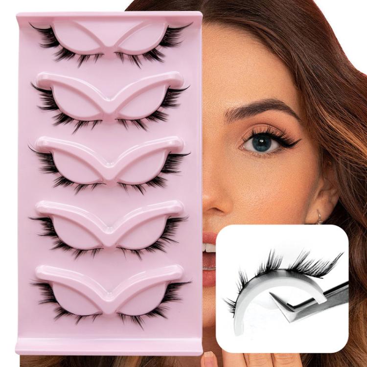 AQ-02 5pairs Fox Eye Slanted Voluminating False Eyelashes, End Extended Black Stem Stage Makeup Lashes