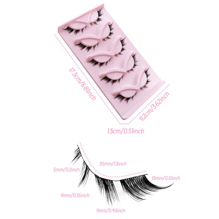 AQ-02 5pairs Fox Eye Slanted Voluminating False Eyelashes, End Extended Black Stem Stage Makeup Lashes