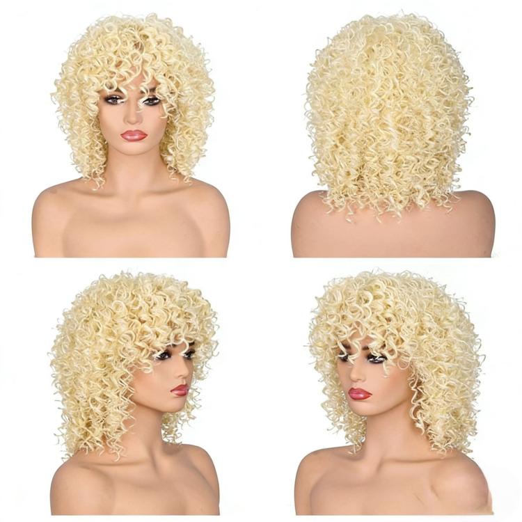 Short Afro Kinky Curly Wigs with Bangs Fluffy Synthetic Fiber Hair Wig Heat Resistant Glueless Cosplay Daily Party Wig