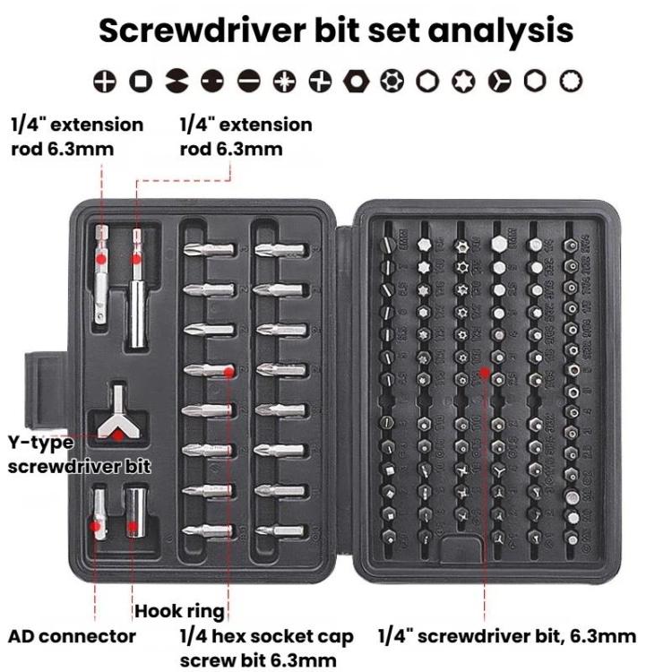 100pcs / set Chrome Vanadium Steel Screwdriver Bit Set, Slotted Phillips Hex Flower Screwdriver Bits