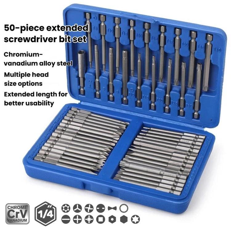 50pcs / set Chrome Vanadium Steel Screwdriver Bit Set, Slotted Phillips Hex Flower Screwdriver Bits