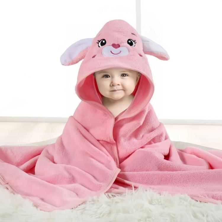 Coral Fleece Absorbent Baby Swaddle Blanket Towel With Cape, Size: 80x80cm