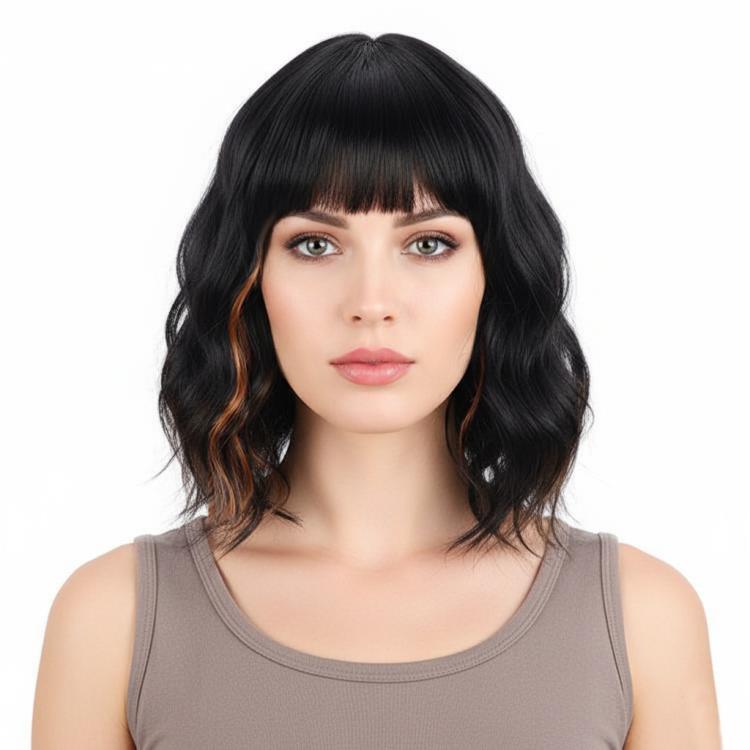 Short Wavy Hair With Side-Swept Bangs Natural Parting Synthetic Short Hair - 1B/30
