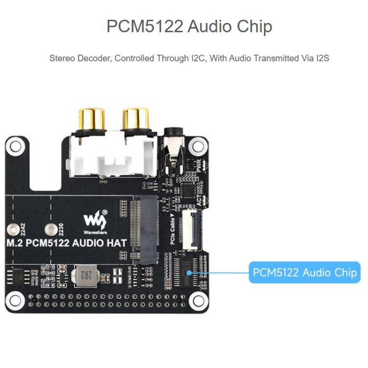 Waveshare 34170 For Raspberry Pi 5 PCIe To M.2 HAT With I2S Audio Extension Supports NVMe Protocol Solid State Drive