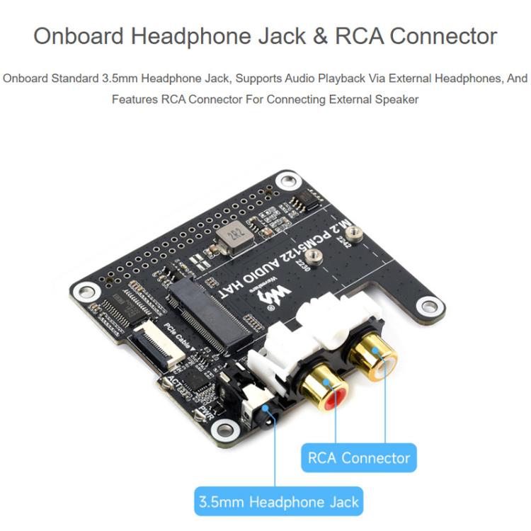 Waveshare 34170 For Raspberry Pi 5 PCIe To M.2 HAT With I2S Audio Extension Supports NVMe Protocol Solid State Drive