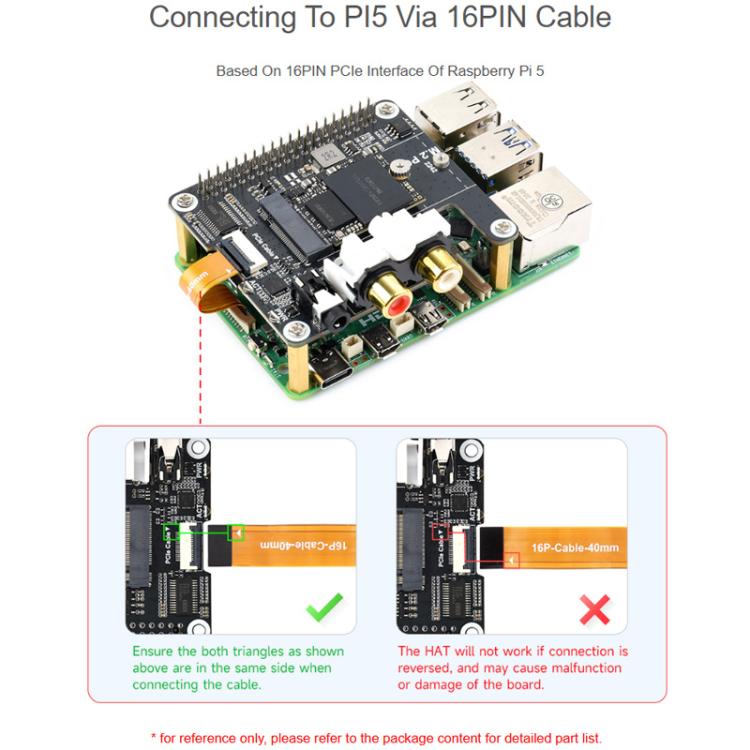 Waveshare 34170 For Raspberry Pi 5 PCIe To M.2 HAT With I2S Audio Extension Supports NVMe Protocol Solid State Drive