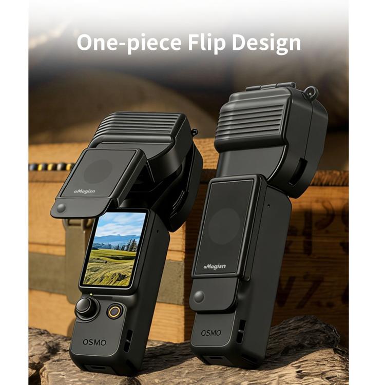 For DJI Osmo Pocket 4 aMagisn Gimbal Protector Case Protective Cover with One-Piece Flip Design Integrated 3D Joystick Guard - Black