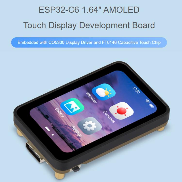 Waveshare ESP32-C6 1.64 Inch AMOLED Touch Display Development Board, 280 X 456 Resolution, Supports Wi-Fi 6 And BLE 5, Spec: Welded