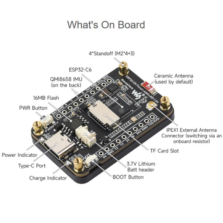 Waveshare ESP32-C6 1.64 Inch AMOLED Touch Display Development Board, 280 X 456 Resolution, Supports Wi-Fi 6 And BLE 5, Spec: Welded