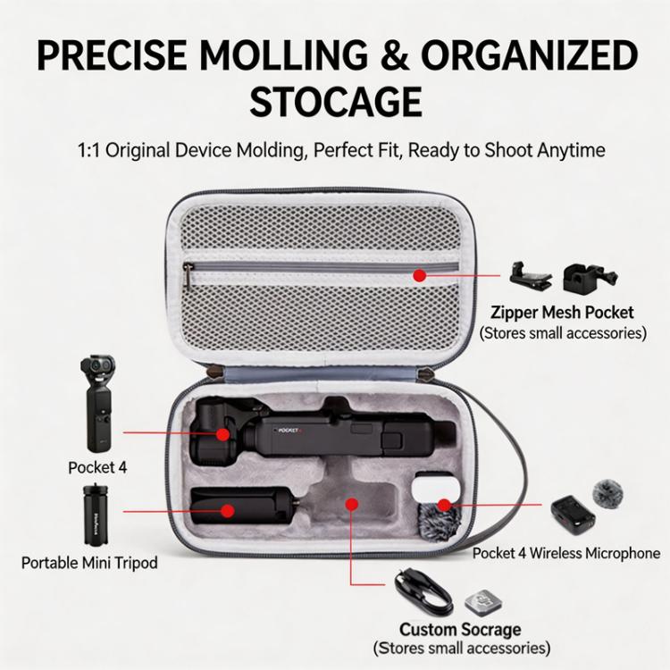 For DJI Osmo Pocket 4 Hard Carrying Case Waterproof Protective Travel Bag Shockproof Portable Handbag - Gray