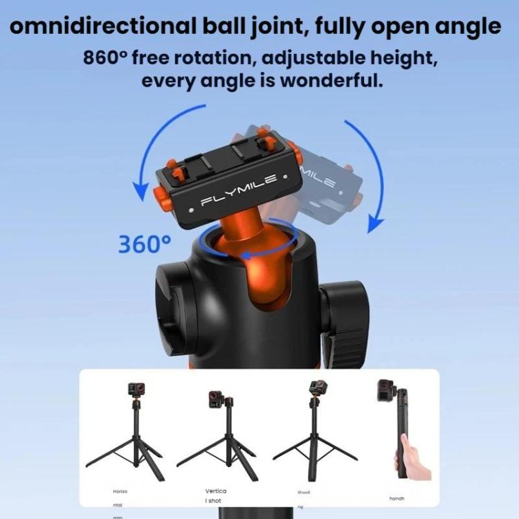 For Insta360 Ace Pro / 2 / X5 Flymile Quick-Release Selfie Extension Pole Tripod - Black
