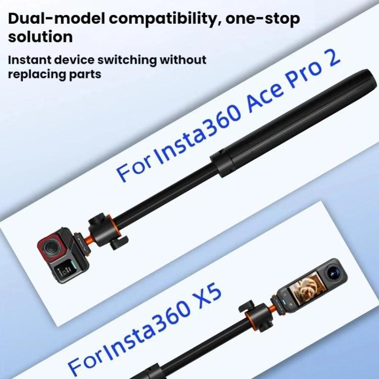 For Insta360 Ace Pro / 2 / X5 Flymile Quick-Release Selfie Extension Pole Tripod - Black