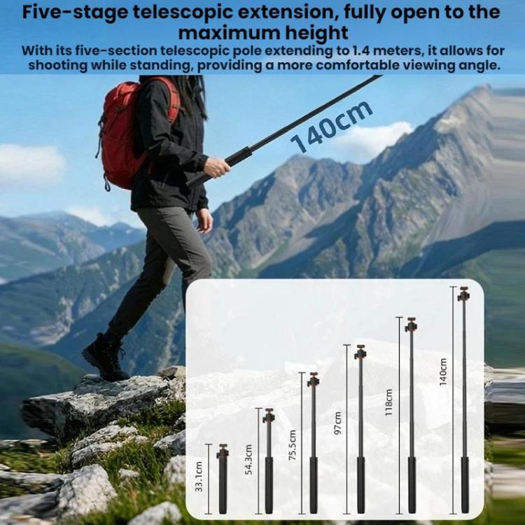 For Insta360 Ace Pro / 2 / X5 Flymile Quick-Release Selfie Extension Pole Tripod - Black