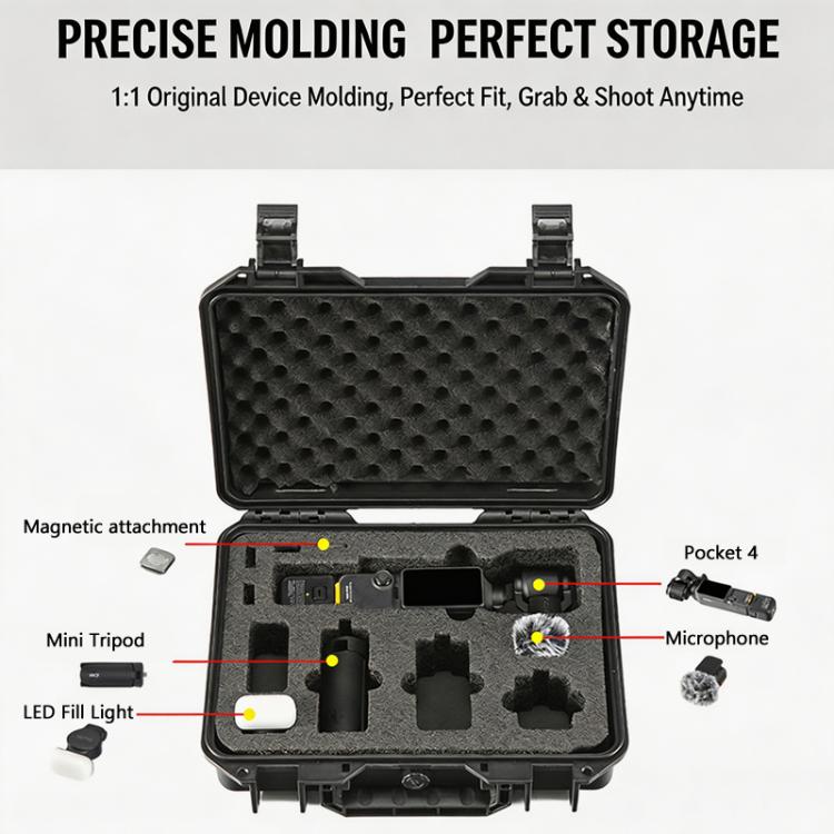 For DJI Osmo Pocket 4 Explosion-proof Hard Carrying Case Protective Storage Box with Custom EVA Foam - Black