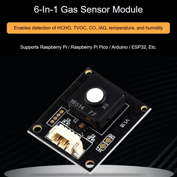 Waveshare 34169 Environment 6 In 1 Gas Sensor Module Supports UART Control Interface