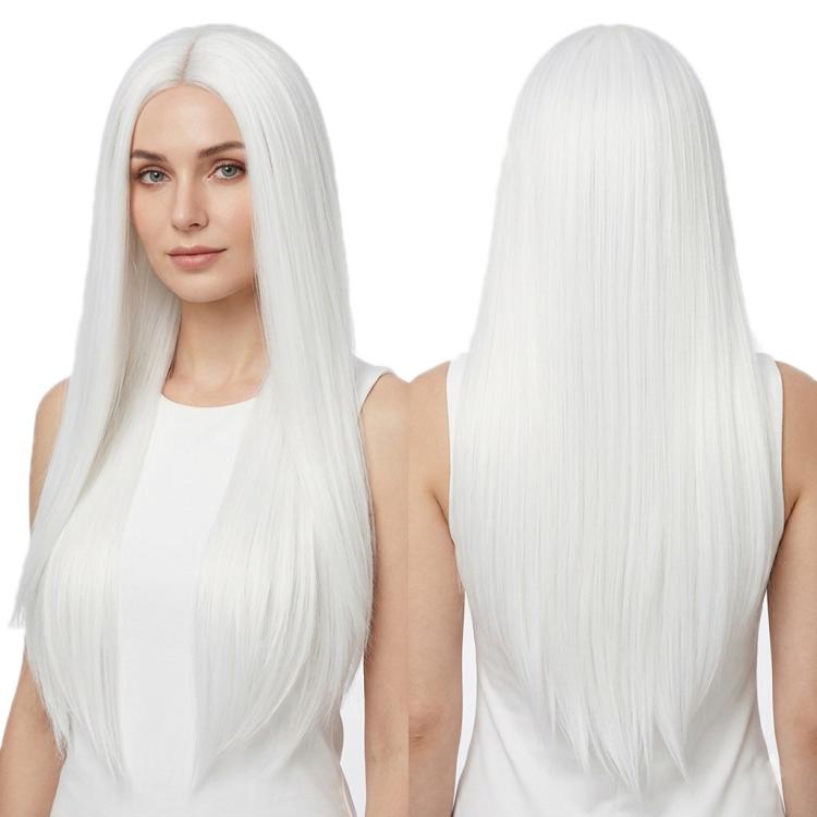 80cm Cosplay Versatile Center-Parted Long Straight Wig, Color: White
