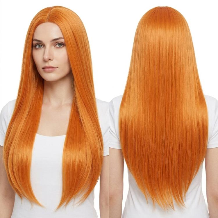 80cm Cosplay Versatile Center-Parted Long Straight Wig, Color: Orange