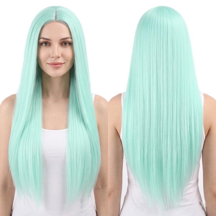 80cm Cosplay Versatile Center-Parted Long Straight Wig, Color: Mint Green