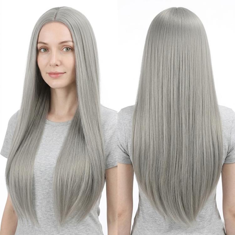 80cm Cosplay Versatile Center-Parted Long Straight Wig, Color: Gray