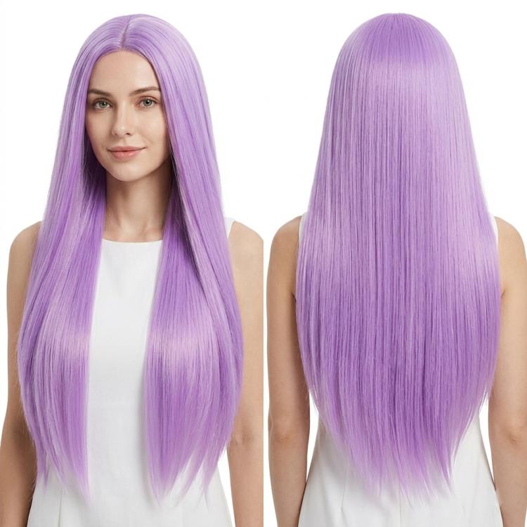 80cm Cosplay Versatile Center-Parted Long Straight Wig, Color: Light Purple