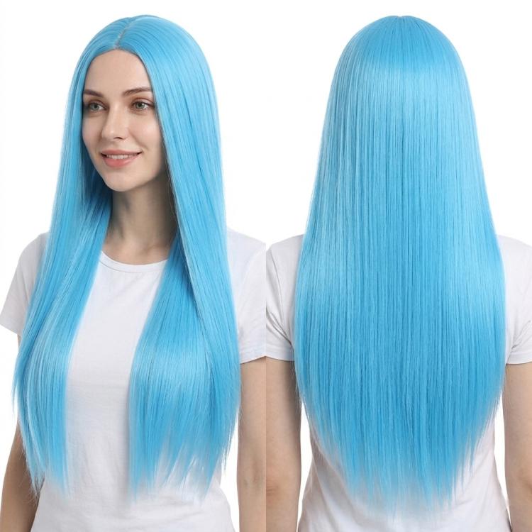 80cm Cosplay Versatile Center-Parted Long Straight Wig, Color: Sky Blue