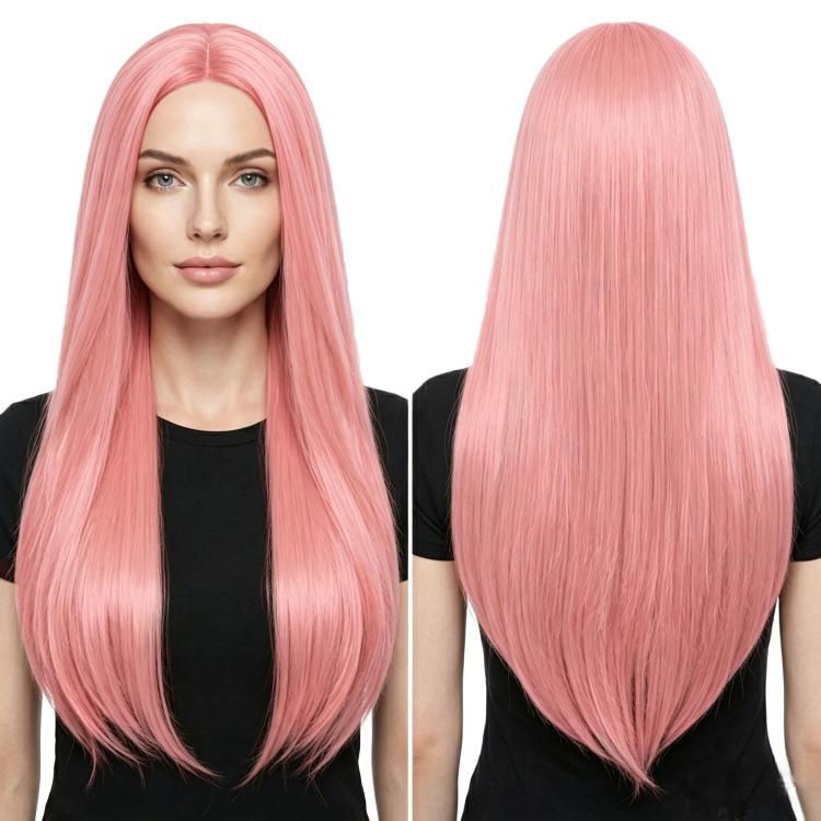 80cm Cosplay Versatile Center-Parted Long Straight Wig, Color: Smoky Pink