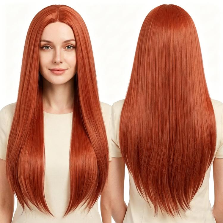 80cm Cosplay Versatile Center-Parted Long Straight Wig, Color: Orange-red