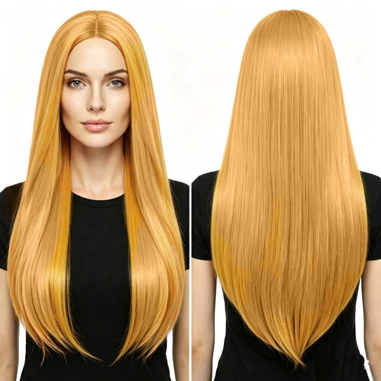 80cm Cosplay Versatile Center-Parted Long Straight Wig, Color: Earthy Yellow