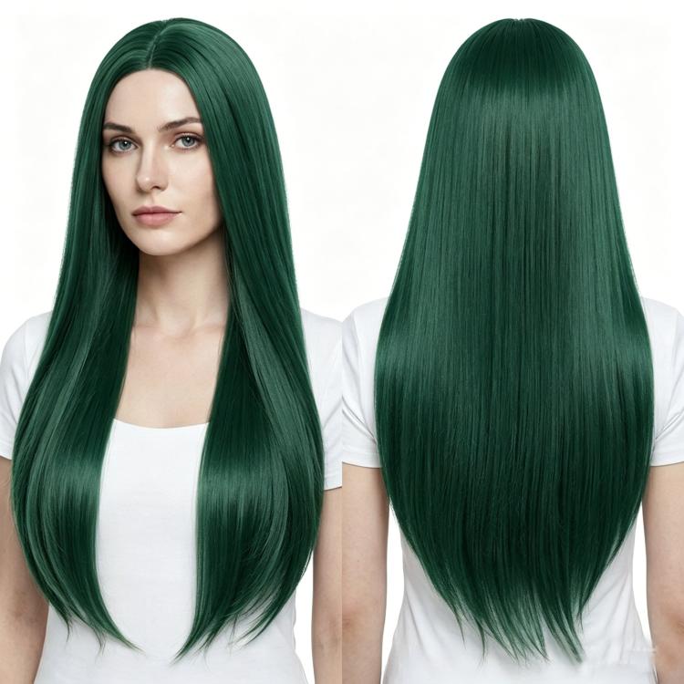 80cm Cosplay Versatile Center-Parted Long Straight Wig, Color: Dark Green