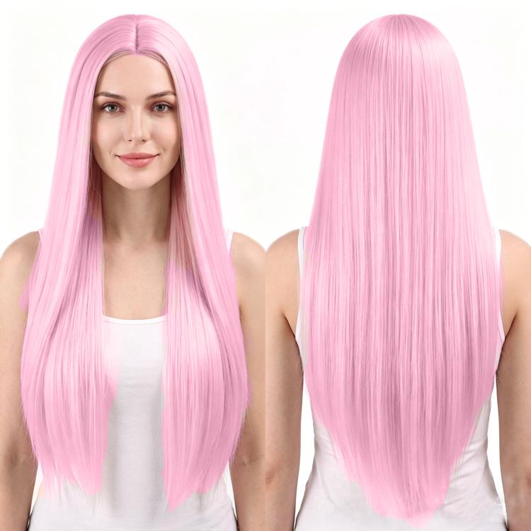 80cm Cosplay Versatile Center-Parted Long Straight Wig, Color: Light Pink