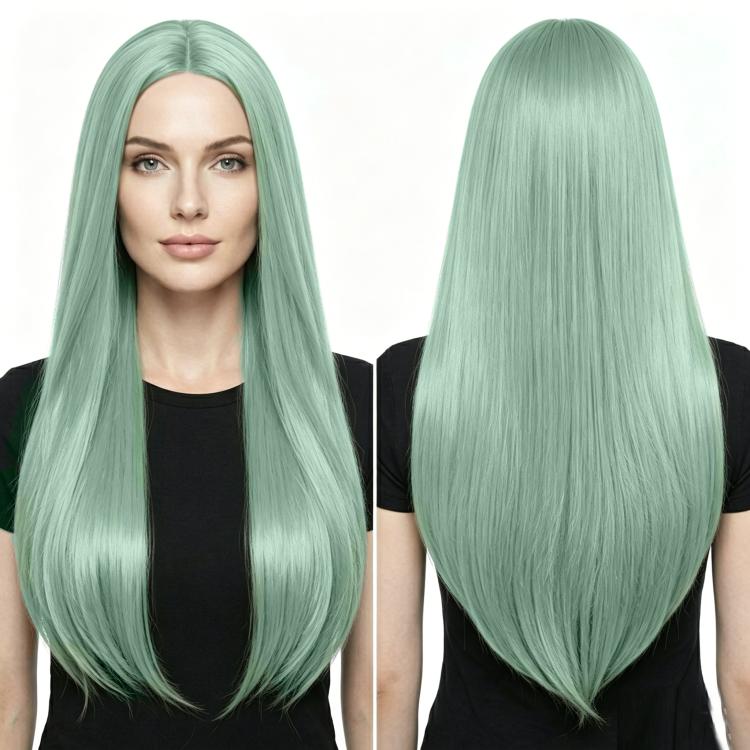 80cm Cosplay Versatile Center-Parted Long Straight Wig, Color: Light Green