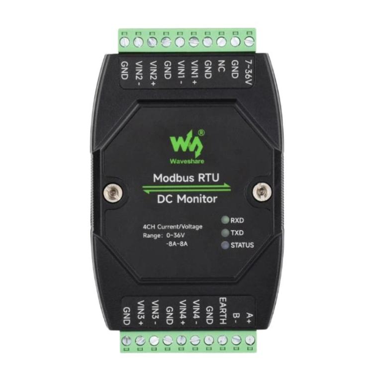 Waveshare 33931 Industrial 4-Ch DC Monitoring Module, 16-Bit High-Precision Acquisition, Supports Voltage And Current Measurement, Modbus RTU Protocol