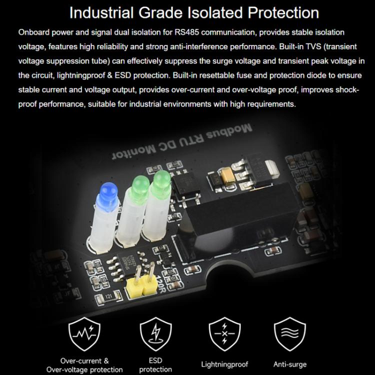 Waveshare 33931 Industrial 4-Ch DC Monitoring Module, 16-Bit High-Precision Acquisition, Supports Voltage And Current Measurement, Modbus RTU Protocol