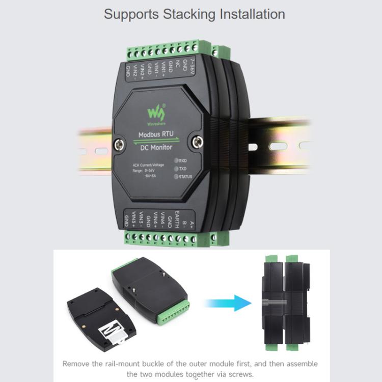 Waveshare 33931 Industrial 4-Ch DC Monitoring Module, 16-Bit High-Precision Acquisition, Supports Voltage And Current Measurement, Modbus RTU Protocol