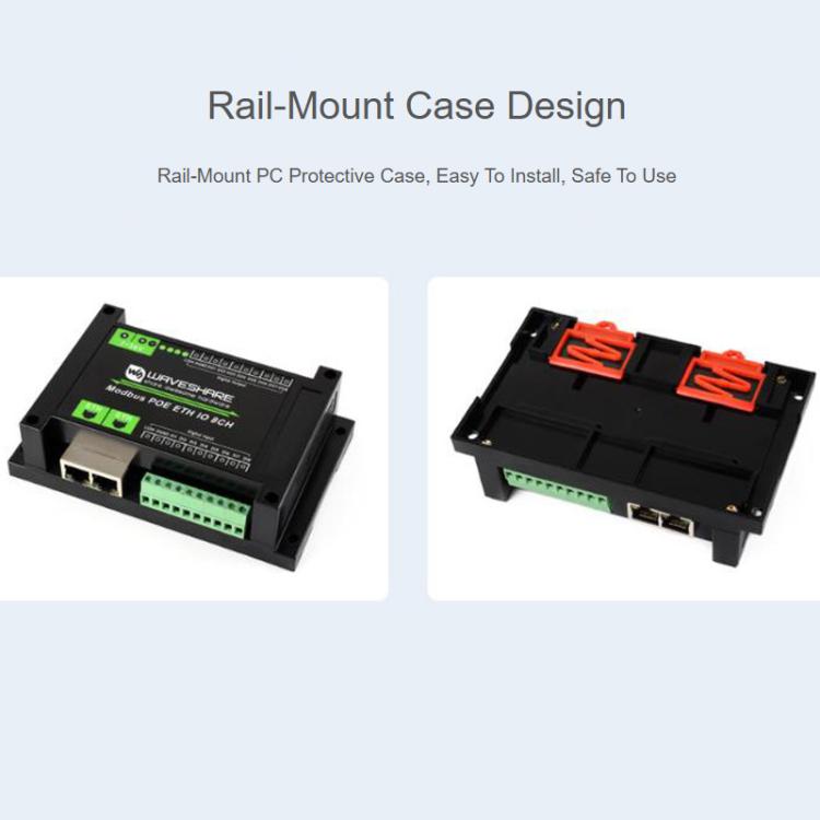 Waveshare 33917 Industrial 8-Ch Ethernet Digital Input / Output Module Modbus RTU / TCP Protocol, Supports PoE Power Supply