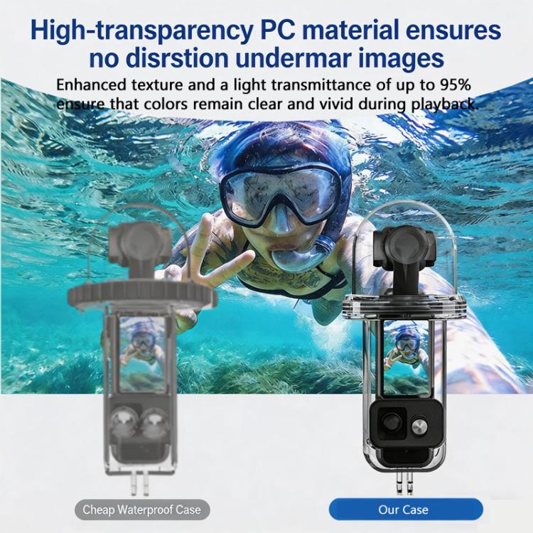 For DJI Osmo Pocket 4 Waterproof Case 60M/196ft Diving Housing Shell with 540-degree Panoramic View Underwater Accessories for Surfing Snorkeling - Transparent