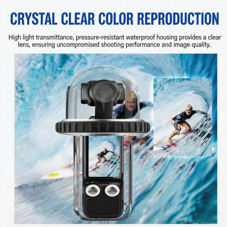 For DJI Osmo Pocket 4 Waterproof Case 60M/196ft Diving Housing Shell with 540-degree Panoramic View Underwater Accessories for Surfing Snorkeling - Transparent